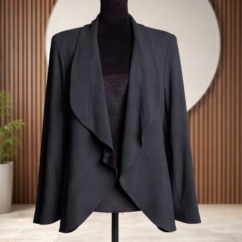 Peter Nygard Womens Black Open Front Draped Shawl Collar Blazer Jacket 12187412